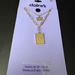 NWT Claires‎ Gold Aquarius Zodiac Layered Set of 2 Necklaces Jan Feb Gift